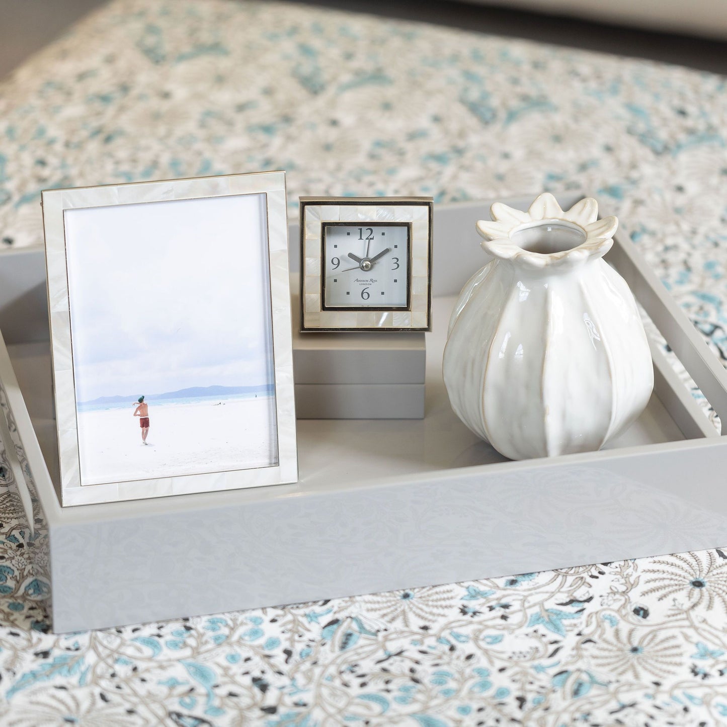 Mother of Pearl Shell & Silver Square Alarm Clock