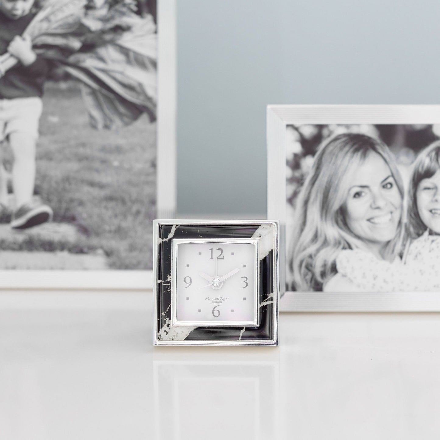 Black Marble Square Alarm Clock