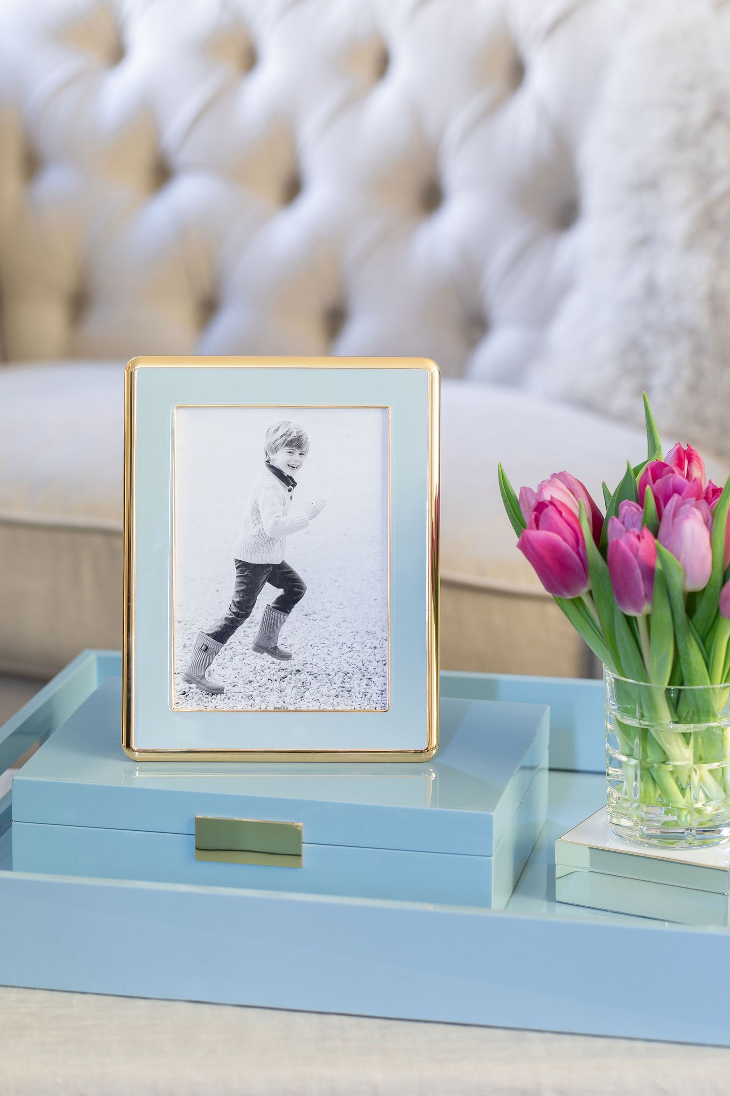 Large Pale Denim & Gold Jewellery Box