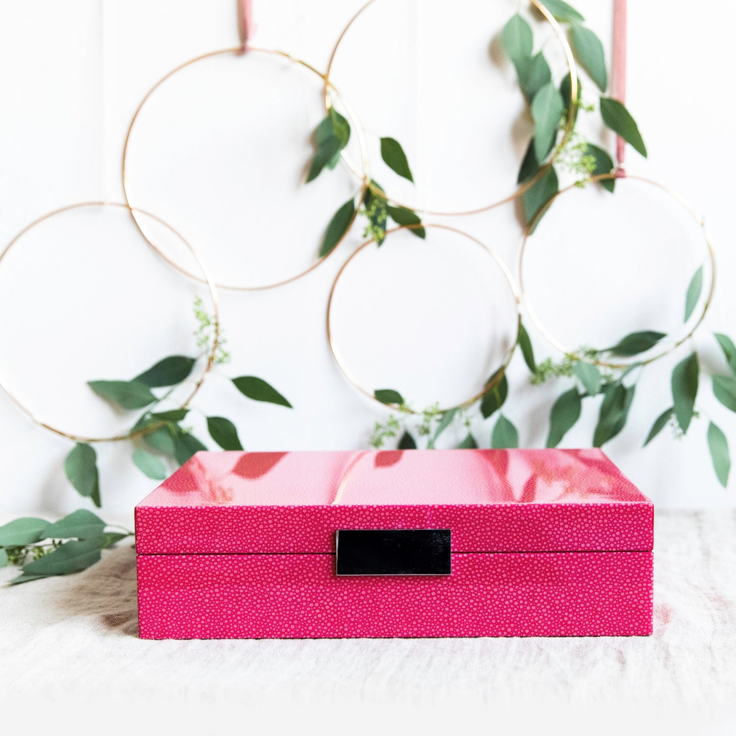 Large Pink Shagreen Lacquer Box with Silver