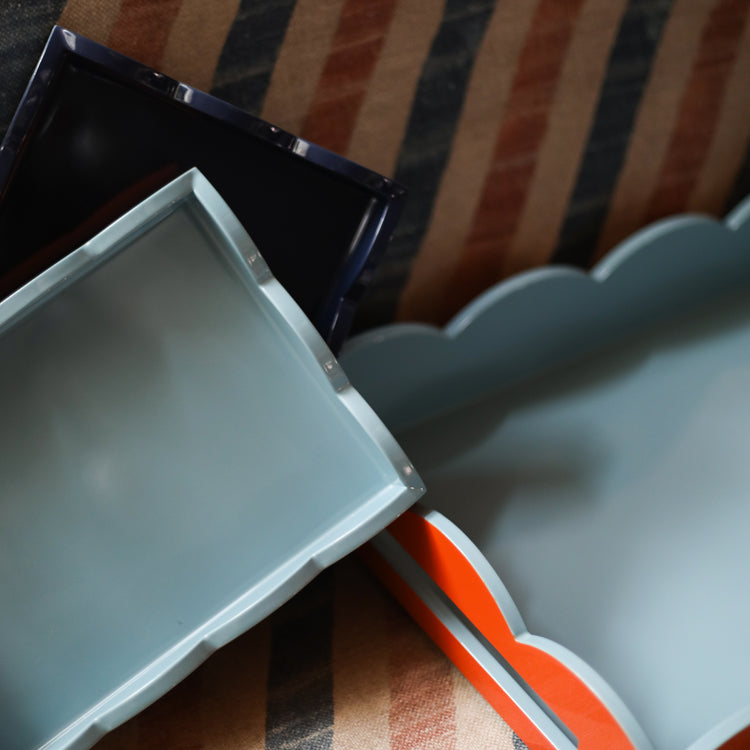 Orange & Chambray Lacquered Scallop Small Two-Tone Tray