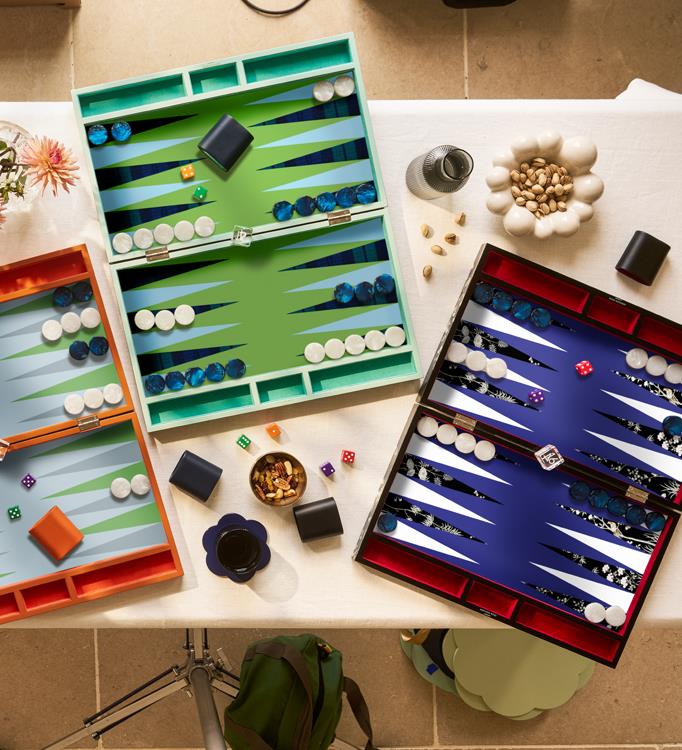 Lacquer Backgammon Set Black Chinoiserie