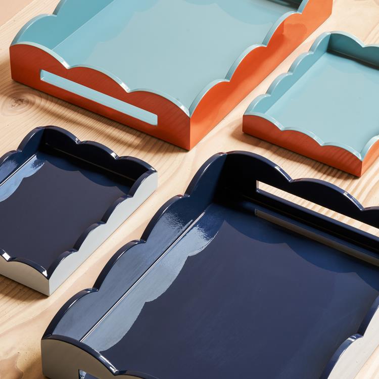 Pale Denim & Navy Lacquered Scallop Small Two-Tone Tray