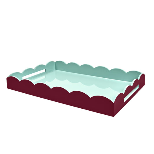 Two-Tone Scallop Tray Cherry & Eau de Nil 66 x 43cm Lacquer