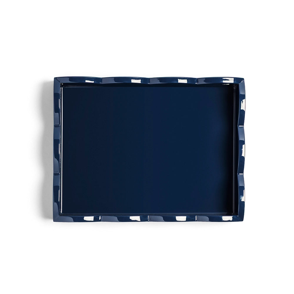 Pale Denim & Navy Lacquered Scallop Small Two-Tone Tray