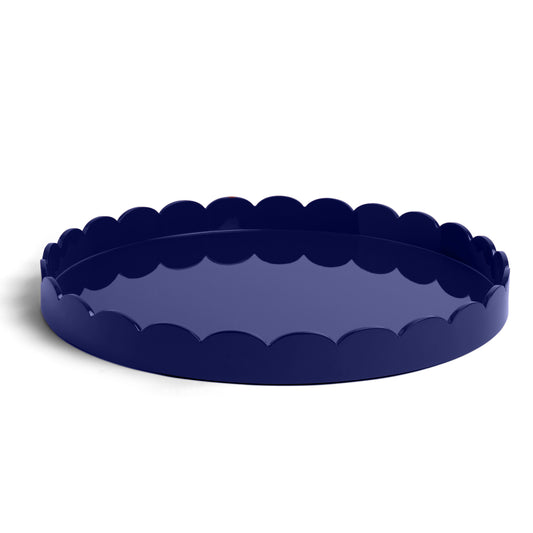 Navy Round Large Lacquered Scallop Tray