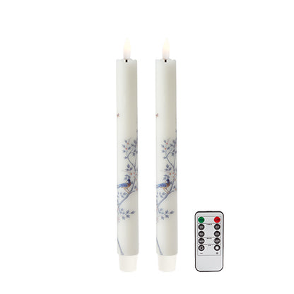 White Wax Chinoiserie LED Candles - Set of 2