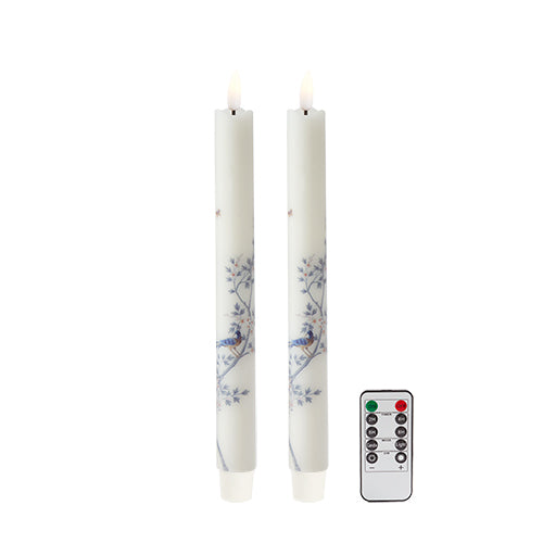 White Wax Chinoiserie LED Candles - Set of 2