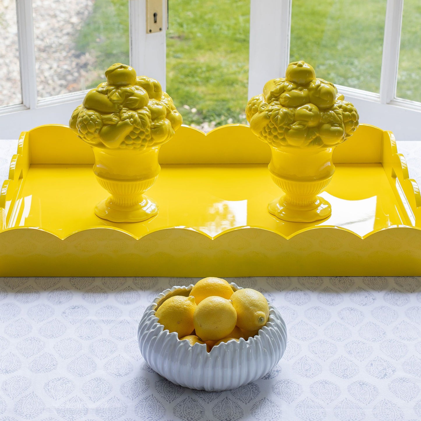 Yellow Large Lacquered Scallop Ottoman Tray