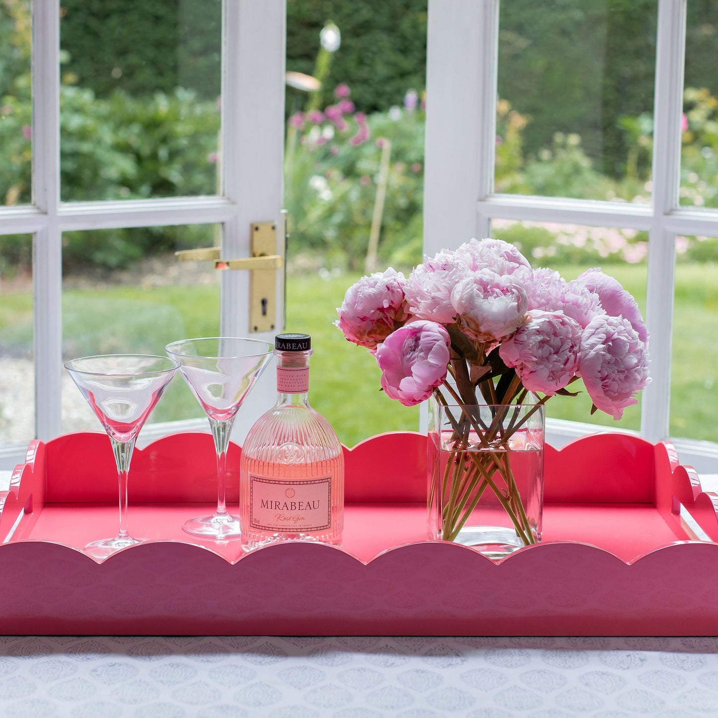 Pink Large Lacquered Scallop Ottoman Tray
