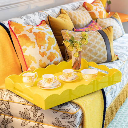 Yellow Large Lacquered Scallop Ottoman Tray