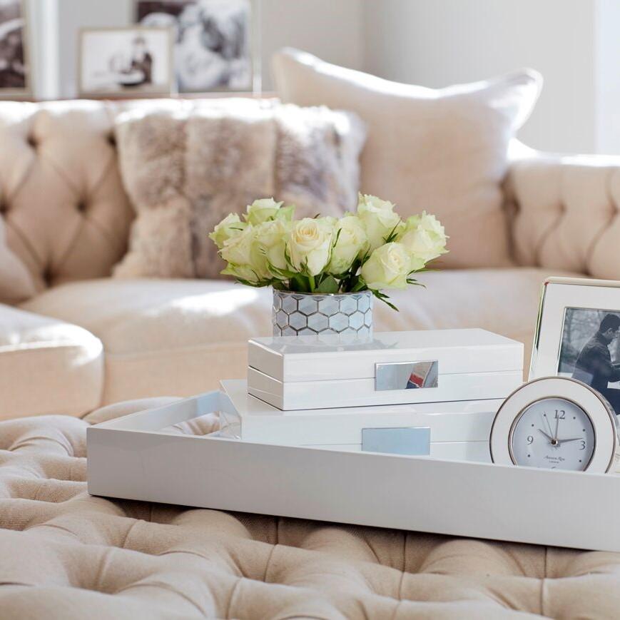 Large White Lacquer Box With Silver