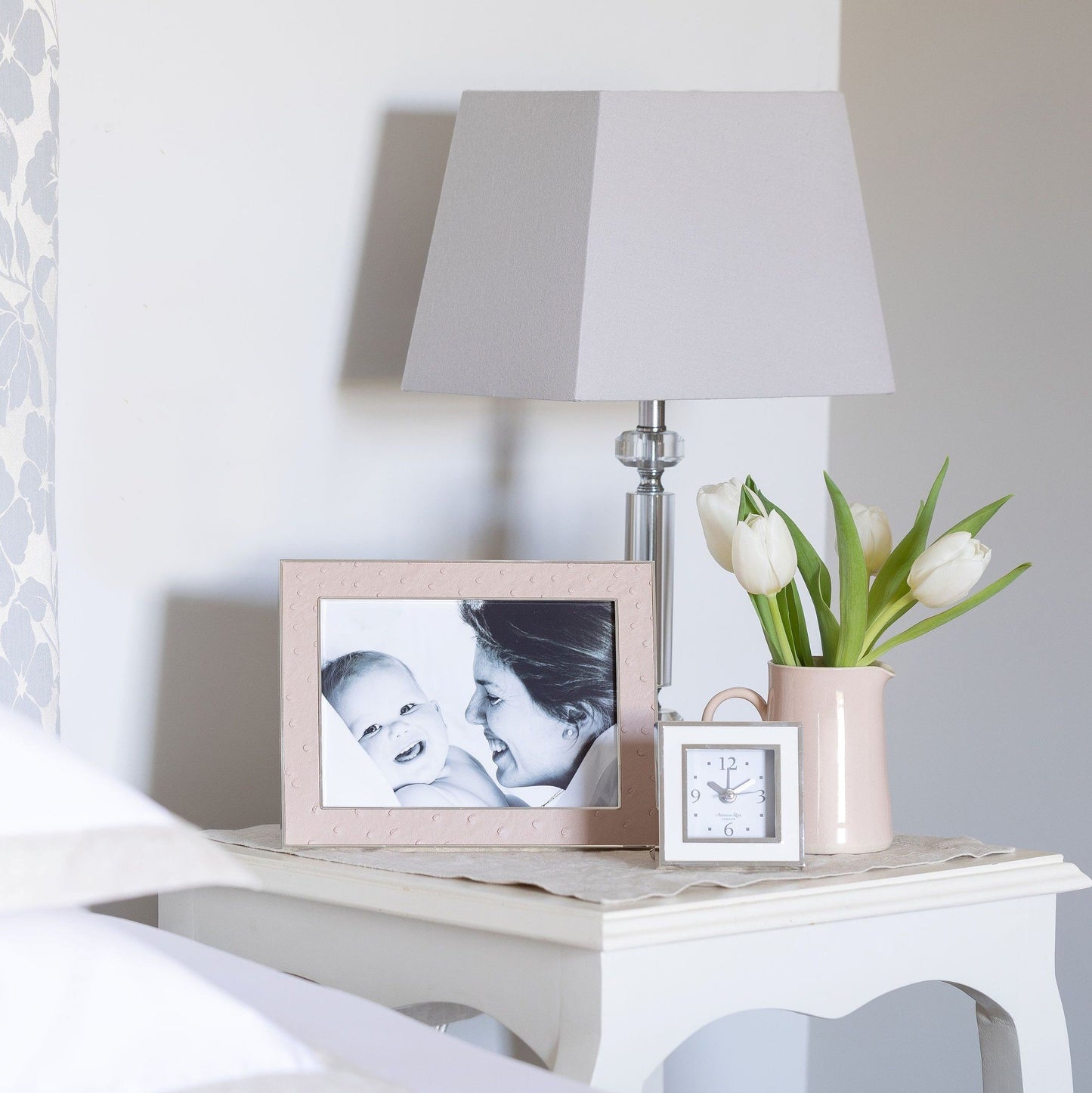 Blush Ostrich & Silver Frame